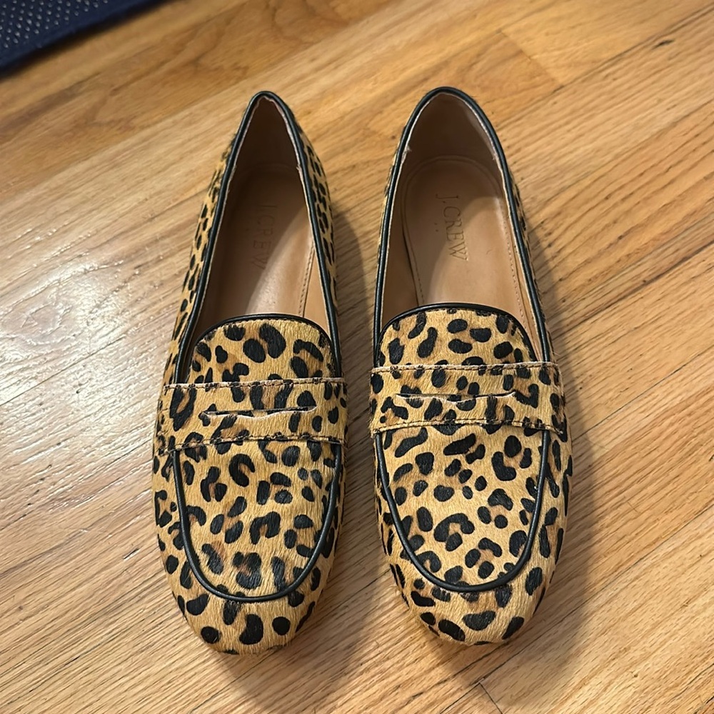 J. Crew calf hair leopard-print loafers